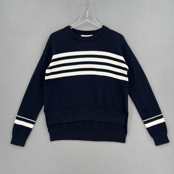 One Grey Day Sweaters - ONE GREY DAY Sweater Womens Small Navy White Crew neck Pullover Stripe Accent